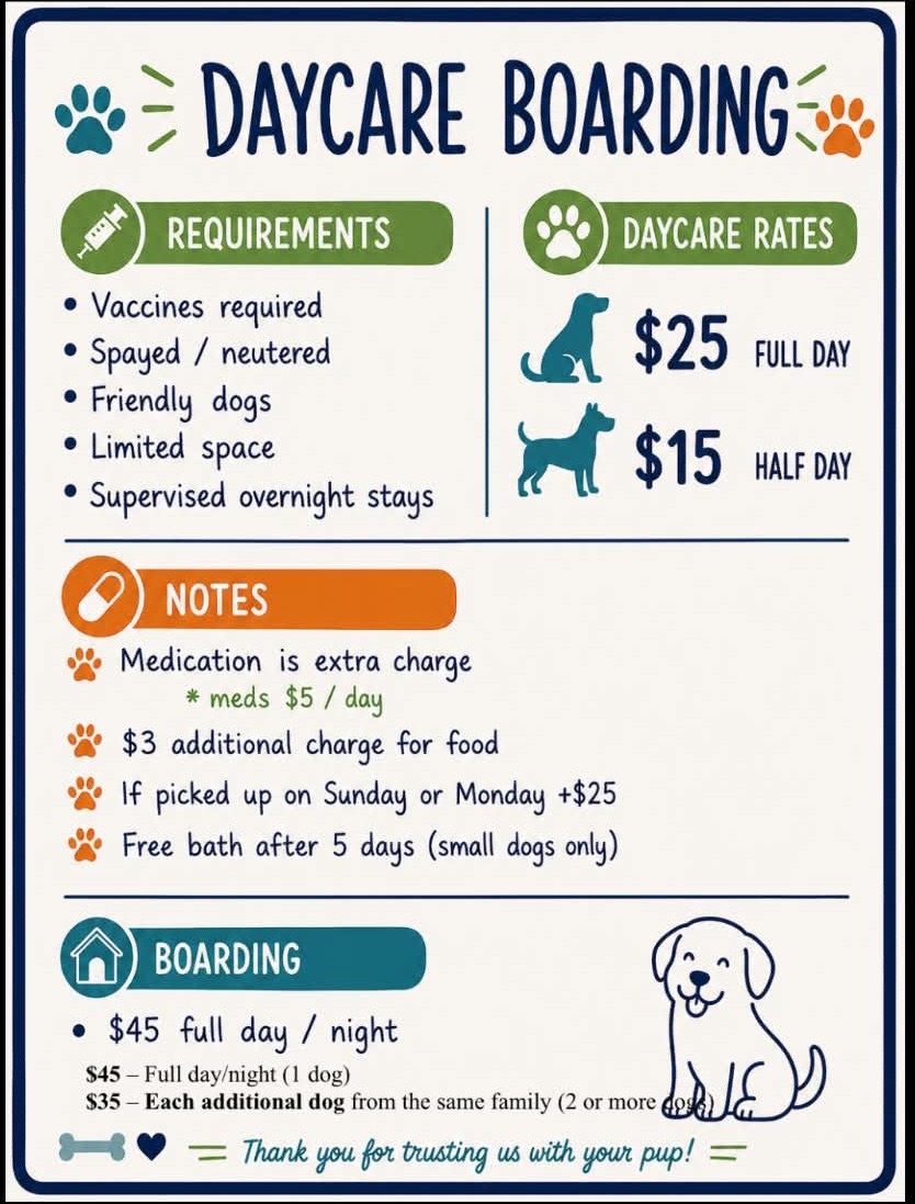 Daycare and hotel rules and rates